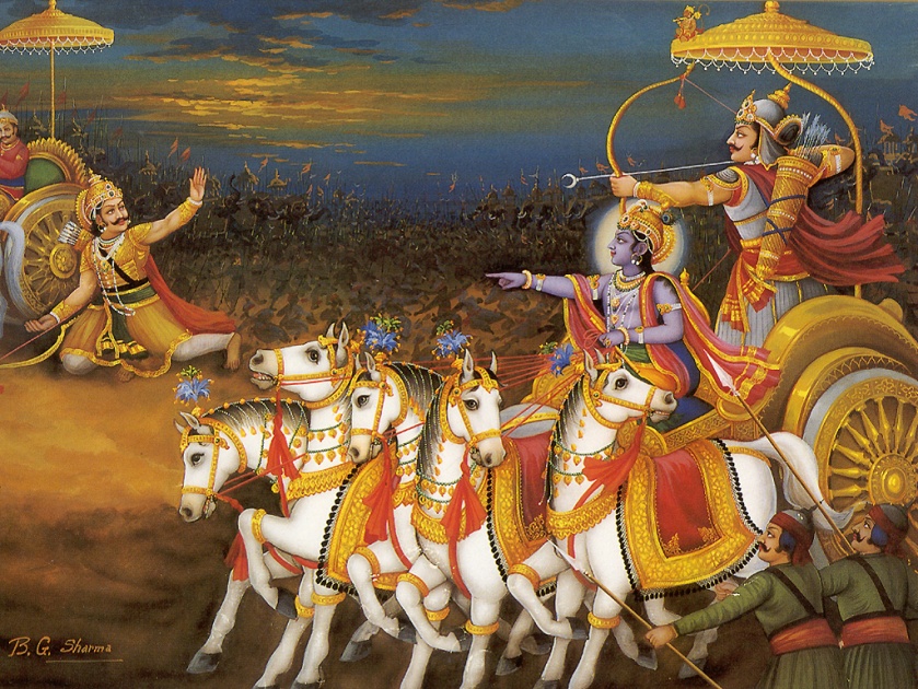 Lord-Krishna-Defeting-Karna-in-Mahabharata